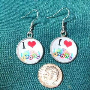 Bingo Earrings "I ❤️ BINGO"  Bingo Player Lover Gift NWT Sterling French Wires